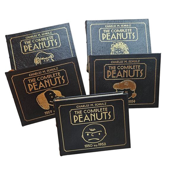 VTG Complete Peanuts Books Set Collectors Edition Leather Gold Charles M Schulz - Picture 2 of 11